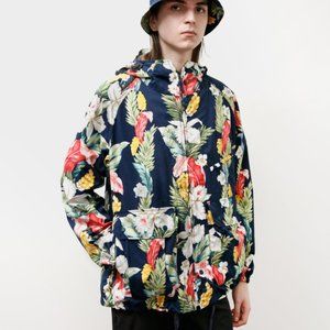 ENGINEERED GARMENTS Mens Atlantic Parka Navy Hawaiian Flora Sz L